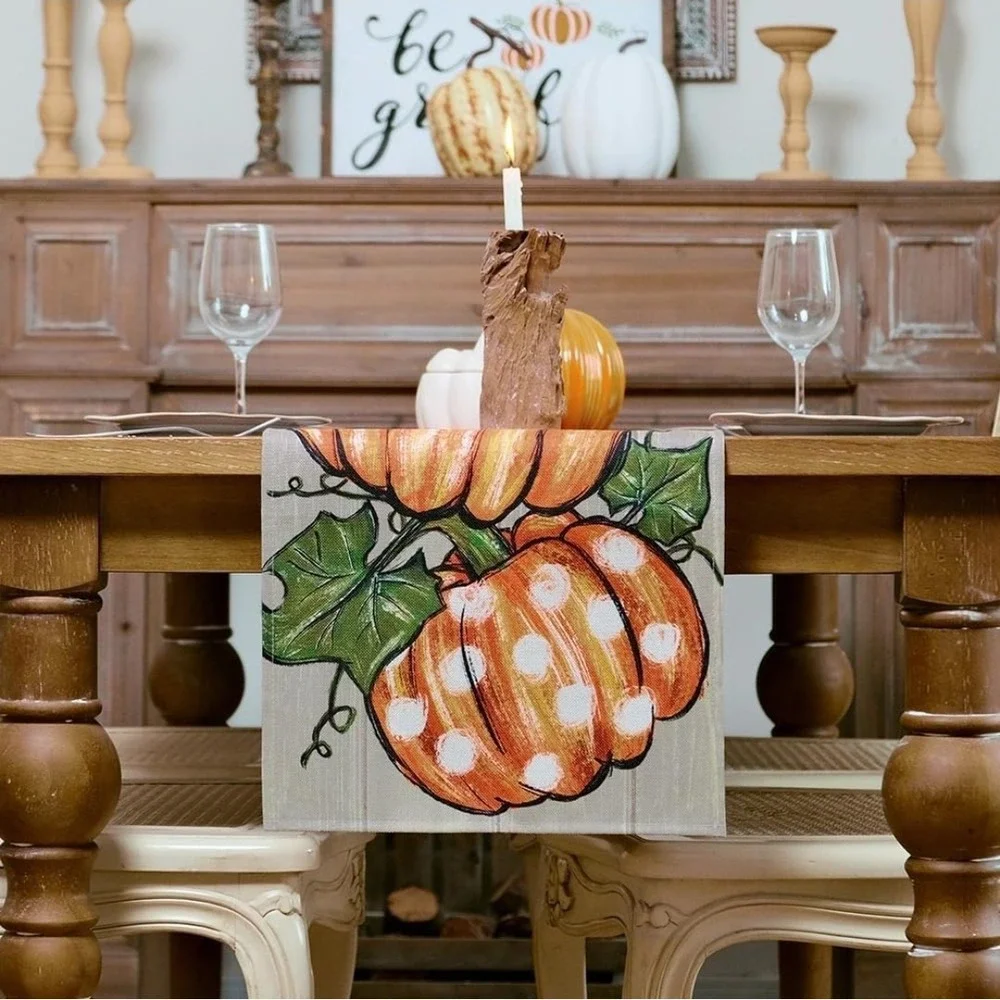 GEEORY Fall Table Runner 13x120 in. Pumpkins Leaves Farmhouse Table‎ Decoration